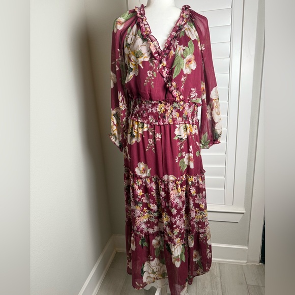 Fig & flower Floral marron Maxi Dress size L - Picture 16 of 16